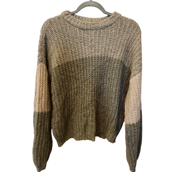 Buckle BKE Marled Color Block Brown Olive Striped Sweater Women's Size Medium - Picture 2 of 6